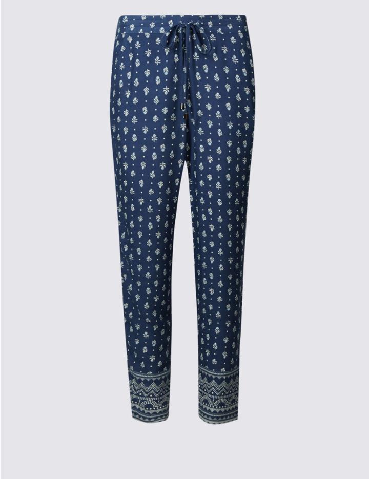 Marks & Spencer Craftwork Print Cropped Trousers Navy Mix