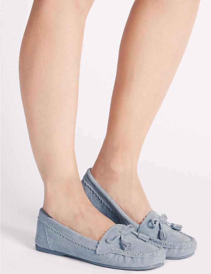 Marks & Spencer Suede Moccasin Slippers With Stain Away&trade; Blue