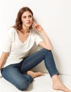 Marks & Spencer V-neck Short Sleeve T-shirt Ivory