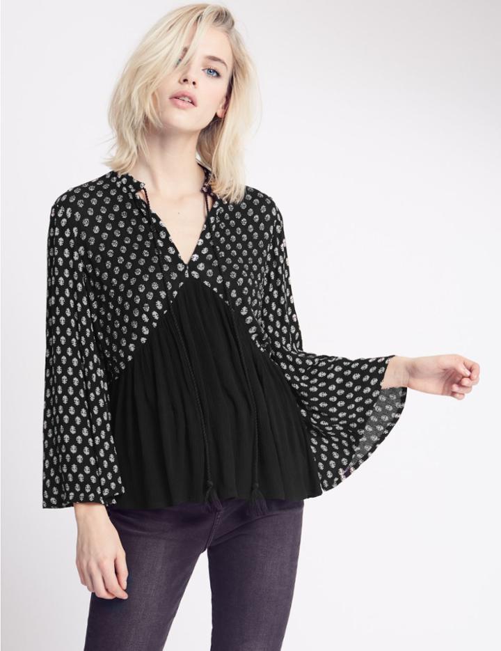 Marks & Spencer Embellished Long Sleeve Shell Top Black Mix