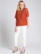 Marks & Spencer Cotton Blend Round Neck Half Sleeve Blouse Hot Bronze