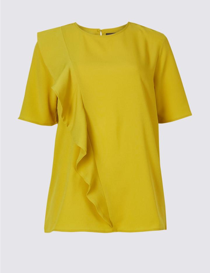 Marks & Spencer Ruffle Front Short Sleeve Shell Top Lime
