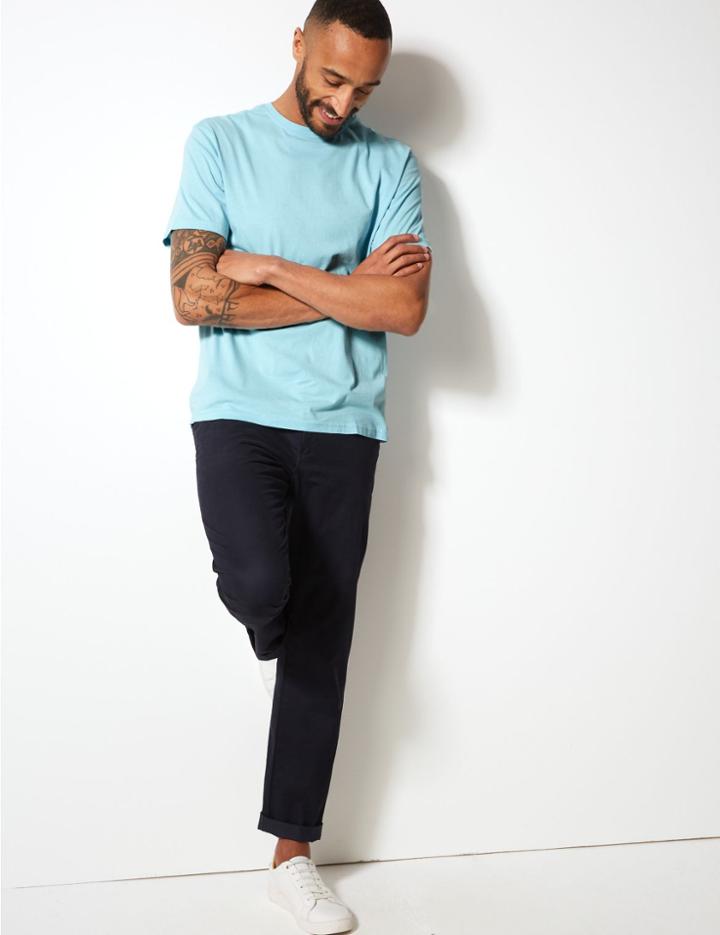 Marks & Spencer Pure Cotton Crew Neck T-shirt Aqua