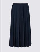 Marks & Spencer Jersey Pleated Midi Skirt Navy