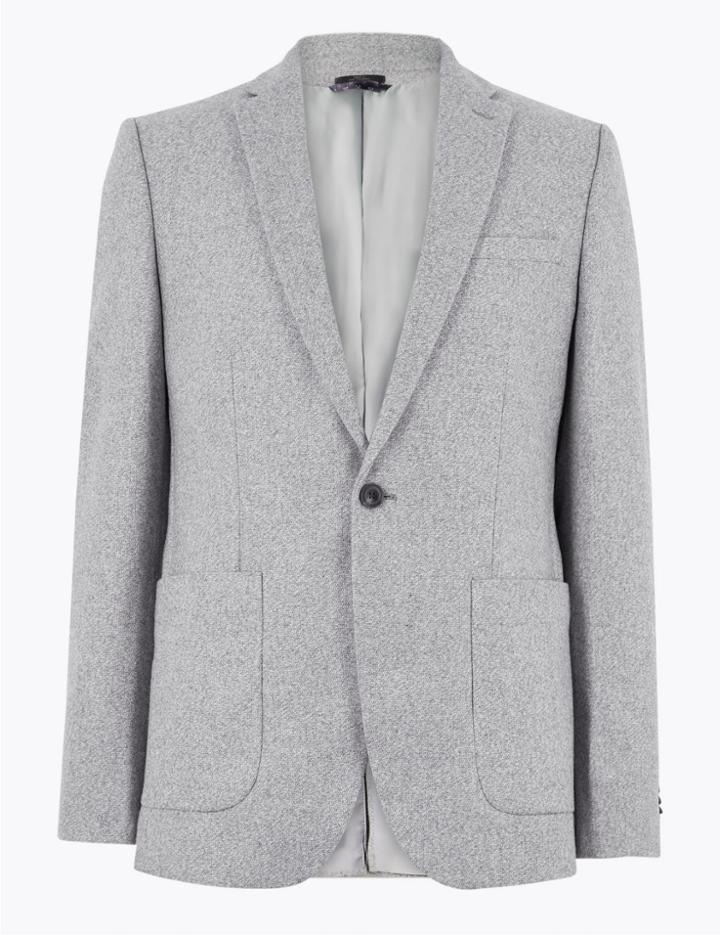 Marks & Spencer Textured Slim Fit Jacket Light Grey