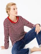 Marks & Spencer Pure Cotton Straight Fit Long Sleeve Top Claret