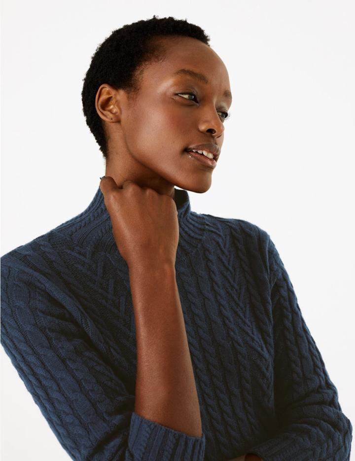 Marks & Spencer Cotton Cable Knit Midi Dress Navy