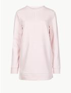 Marks & Spencer Cotton Rich Longline Long Sleeve Sweatshirt Blush