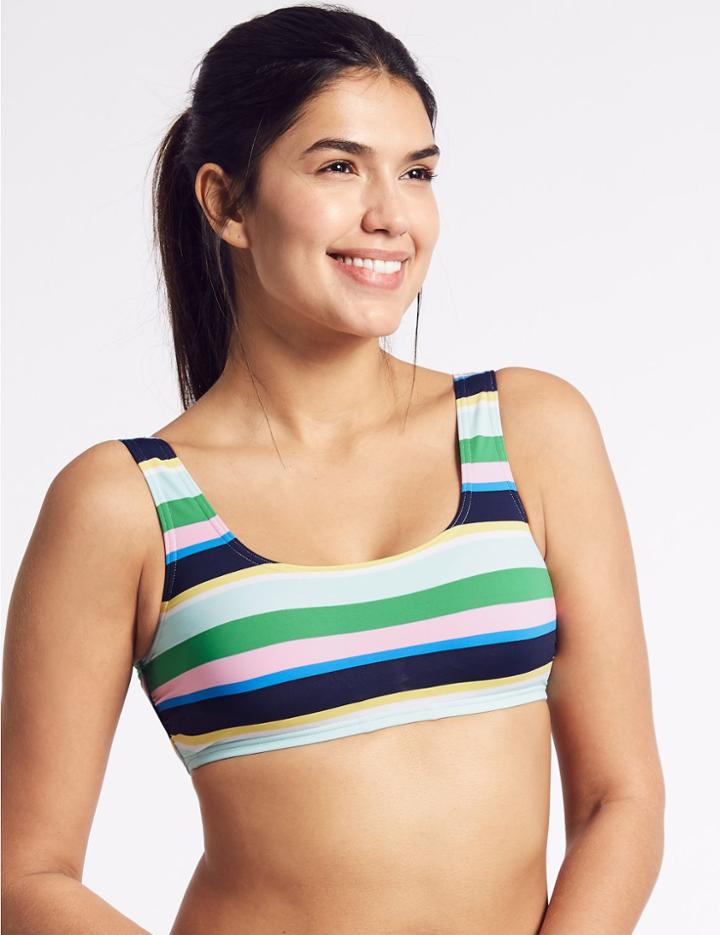Marks & Spencer Striped Bikini Top Green Mix
