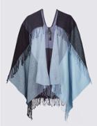 Marks & Spencer Double Fringe Checked Wrap Blue Mix