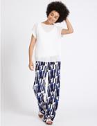 Marks & Spencer Brush Print Wide Leg Trousers Ivory Mix