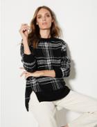 Marks & Spencer Checked Relaxed Round Neck Jumper Black Mix