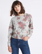Marks & Spencer Floral Print Round Neck Long Sleeve T-shirt Grey Marl
