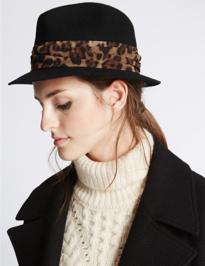 Marks & Spencer Pure Wool Trilby Hat Black