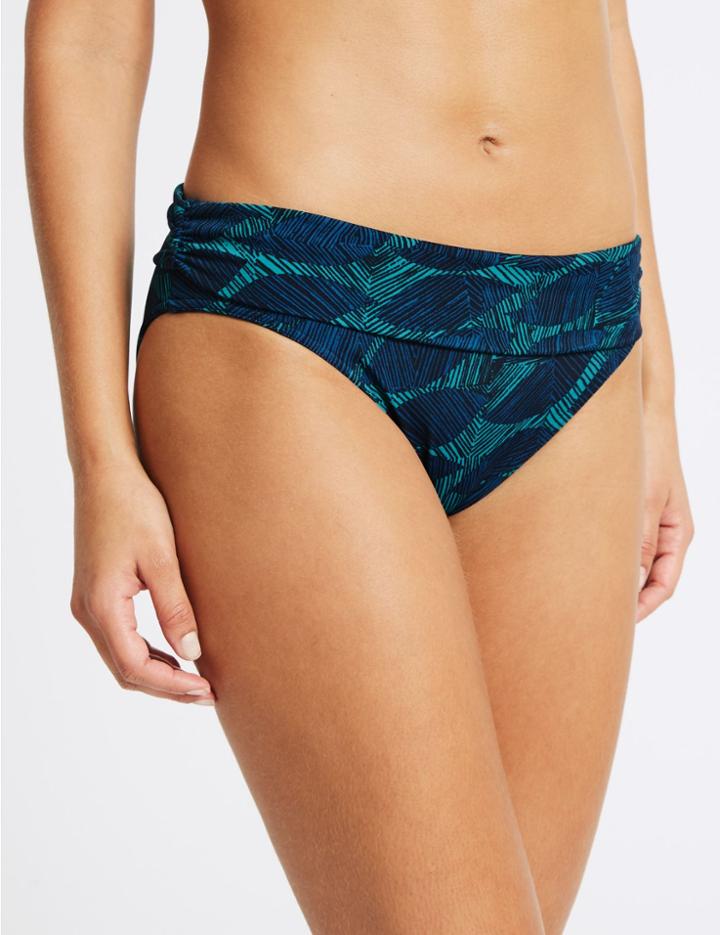 Marks & Spencer Leaf Print Hipster Bikini Bottoms Blue Mix