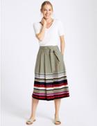 Marks & Spencer Cotton Rich Printed A-line Midi Skirt Sage Mix