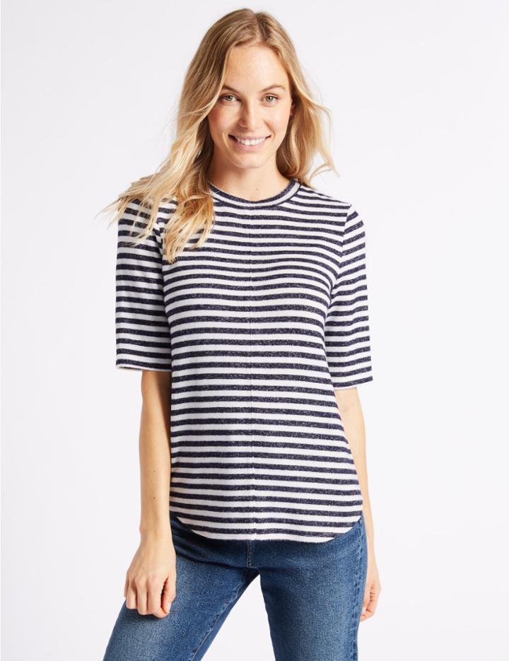 Marks & Spencer Striped Warm Handle Half Sleeve T-shirt Navy Mix