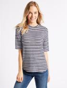 Marks & Spencer Striped Warm Handle Half Sleeve T-shirt Navy Mix
