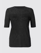 Marks & Spencer Geometric Lace Panel Half Sleeve Jersey Top Black