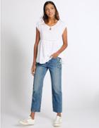 Marks & Spencer Embroidered Mid Rise Straight Leg Jeans Light Indigo