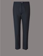 Marks & Spencer Plus Wool Blend Slim Leg Trousers Navy