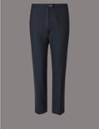 Marks & Spencer Plus Wool Blend Slim Leg Trousers Navy