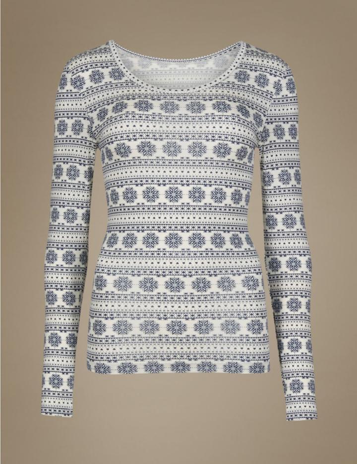Marks & Spencer Heatgen&trade; Long Sleeve Thermal Vest Top Cream Mix