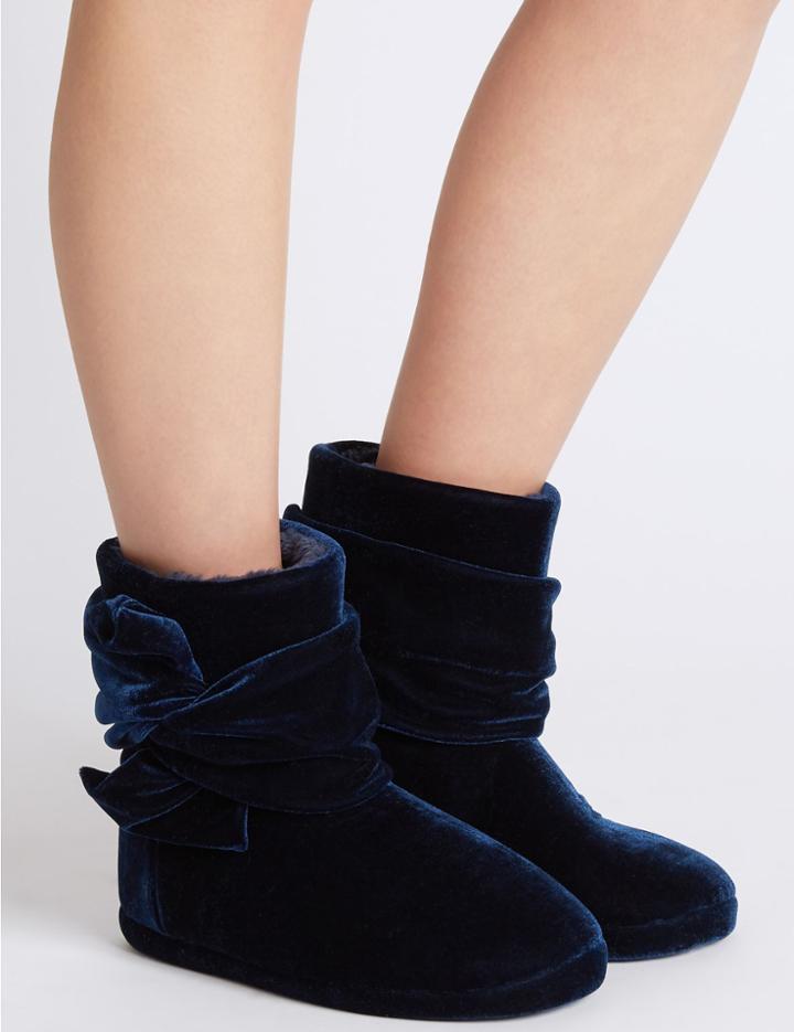 Marks & Spencer Velvet Knot Slipper Boots Navy