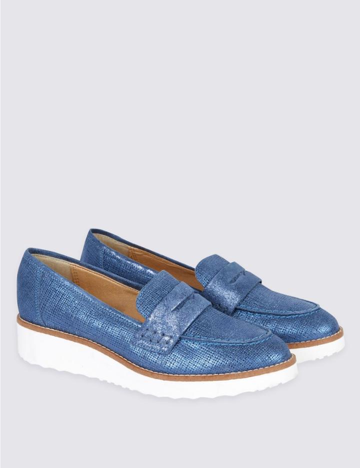 Marks & Spencer Leather Loafers With Insolia Flex&reg; Blue