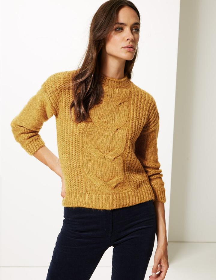Marks & Spencer Cable Round Neck Jumper Ochre