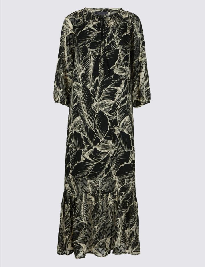 Marks & Spencer Palm Print 3/4 Sleeve Tunic Maxi Dress Black Mix