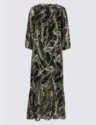 Marks & Spencer Palm Print 3/4 Sleeve Tunic Maxi Dress Black Mix