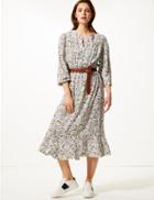 Marks & Spencer Ditsy Floral Waisted Midi Dress Ivory Mix