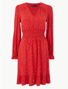 Marks & Spencer Floral Waisted Knee Length Dress Red Mix