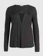 Marks & Spencer Beaded V-neck Long Sleeve T-shirt Granite