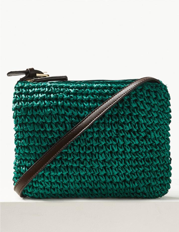 Marks & Spencer Straw Cross Body Bag Green