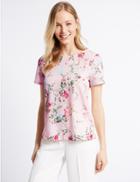 Marks & Spencer Floral Print Short Sleeve Jersey Top Light Pink Mix