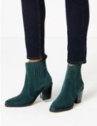 Marks & Spencer Suede Western Ankle Boots Dark Green