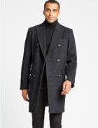 Marks & Spencer Wool Blend Twill Peak Collar Overcoat Grey Mix