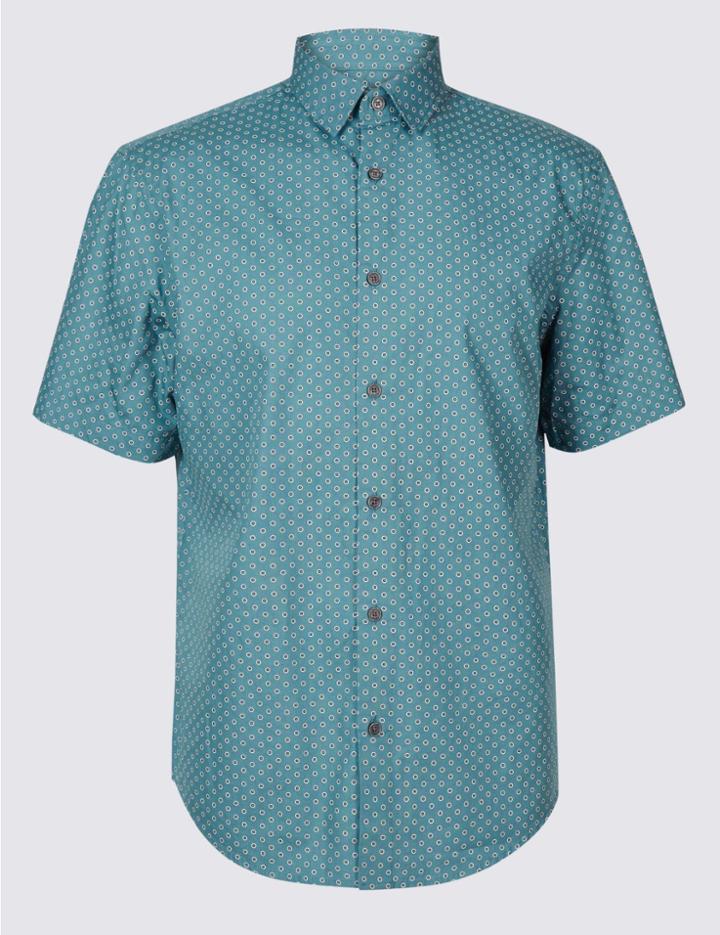 Marks & Spencer Pure Cotton Spotted Shirt Smokey Blue