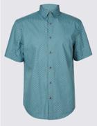 Marks & Spencer Pure Cotton Spotted Shirt Smokey Blue
