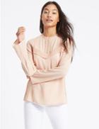 Marks & Spencer Lace Pintuck Round Neck Long Sleeve Blouse Blush