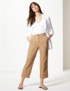 Marks & Spencer Pure Cotton Wide Leg Cropped Trousers Stone