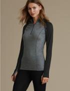 Marks & Spencer Long Sleeve Zip Neck Thermal Top With Merino Wool Black Mix