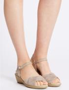 Marks & Spencer Suede Wedge Heel Sandals With Stain Away&trade; Mink