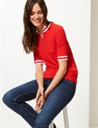 Marks & Spencer Ribbed High Neck Short Sleeve T-shirt Red