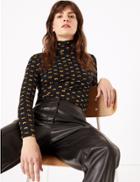 Marks & Spencer Cotton Rich Butterfly Print Long Sleeve Top Black Mix