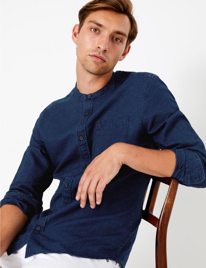 Marks & Spencer Pure Cotton Grandad Shirt Indigo