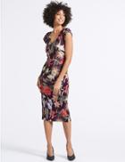 Marks & Spencer Floral Print Asymmetric Bodycon Midi Dress Purple Mix