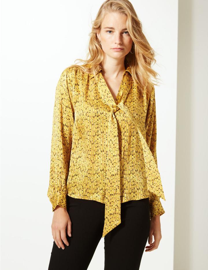 Marks & Spencer Animal Print Long Sleeve Shirt Ochre